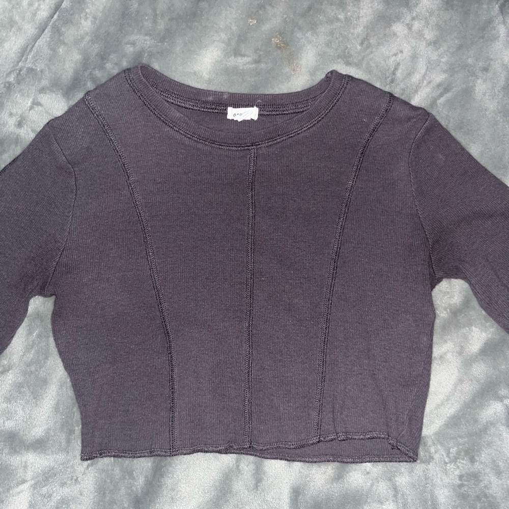 Garage Brown-Gray Ribbed Cropped Tee